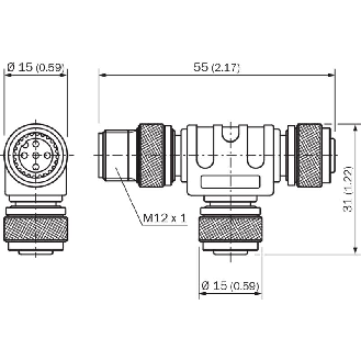 Coupleur en T M12 Mâle 5p / 2xM12 Fem 5p-Lire la description