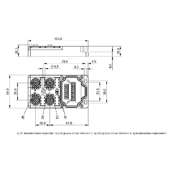Répartiteur 4 voies M12 5p (NO+NF) / Embase nue-Lire la description