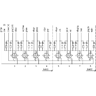 Répartiteur 4xM12 5p; Câble 10m PUR / PVC 8*0,34+3*0,75 UL/CSA-Lire la description