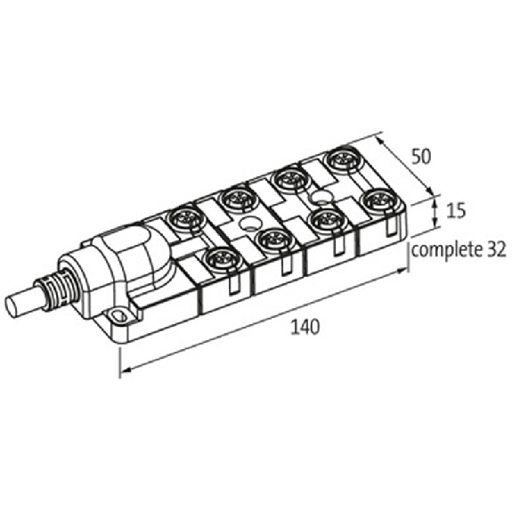 Répartiteur 8xM12 5p; Câble 30m PUR/PVC 16*0,34+3*0,75 UL/CSA-Lire la description