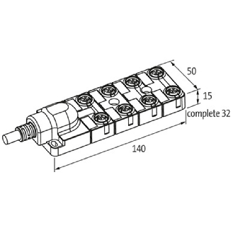 Répartiteur 8xM12 5p; Câble 30m PUR/PVC 16*0,34+3*0,75 UL/CSA-Lire la description