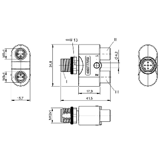 Coupleur en T M12 Mâle 5p / 2x M08 Fem 3p-Lire la description
