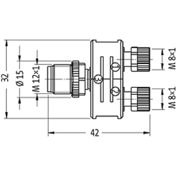Coupleur en T SlimLine M12-Mâle 4p/2xM08 Fem 3p-Lire la description
