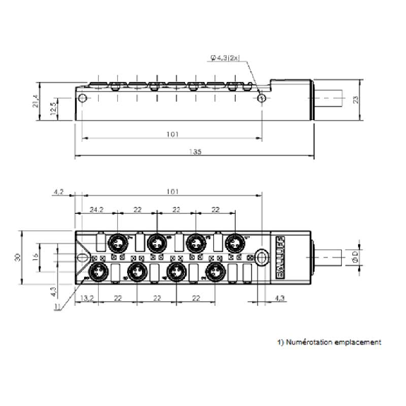 Répartiteur 8xM8 3p / Câble PUR Noir Cpc 5m-Lire la description