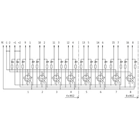 Répartiteur 8xM12 5p NPN-LED; Sans câble préconfectionné-Lire la description