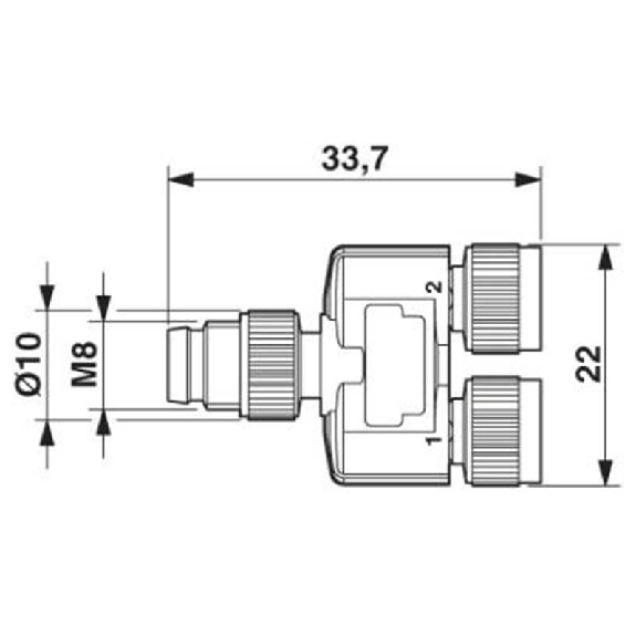Coupleur en T M08Ax2 Fem Droit 3p/M08A Fem Droit 4p-Lire la description