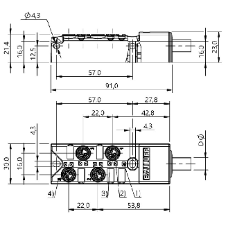 Répartiteur 4xM08 4p PNP LED; Câble PUR Noir Cpc 15m-Lire la description