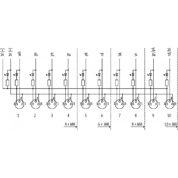 Répartiteur 4xM8 3p; Câble PUR UL/CSA 4x0,34+2x0,75, 15m Répartiteur 4xM8 3p; Câble PUR UL/CSA 4x0,34+2x0,75, 15m-Lire la description