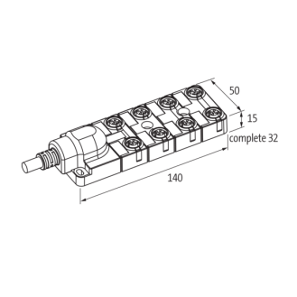 Répartiteur 8xM12 4p; Câble PUR/PVC UL/CSA 8*0,34+3*0,75, 30m-Lire la description