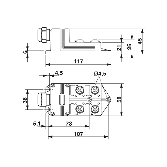 Répartiteur 4xM12 5p LED PNP; Bornes à vis-Lire la description