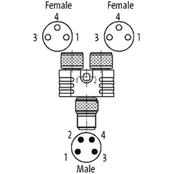 Coupleur en T Nano M08 Mâle 4p/2xM08 Fem 3p-Lire la description