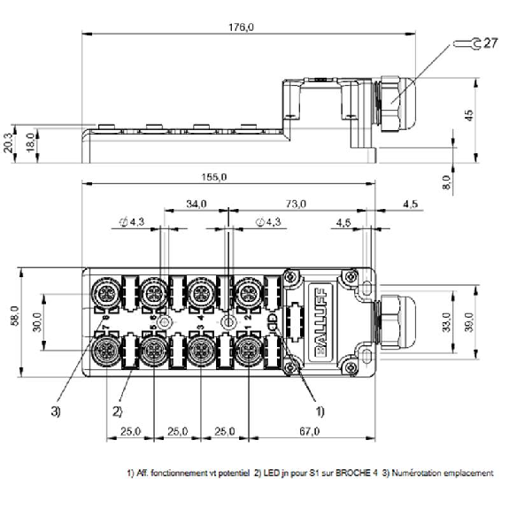 Répartiteur 8xM12 Fem 5p PNP / Bornes à vis/fiche via PE-Lire la description