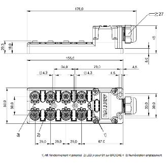Répartiteur 8xM12 Fem 5p PNP / Bornes à vis/fiche via PE-Lire la description