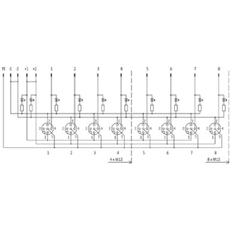 Repartiteur Exact12 8xM12, 4 poles, PNP, LED, nu sans connecteur-Lire la description