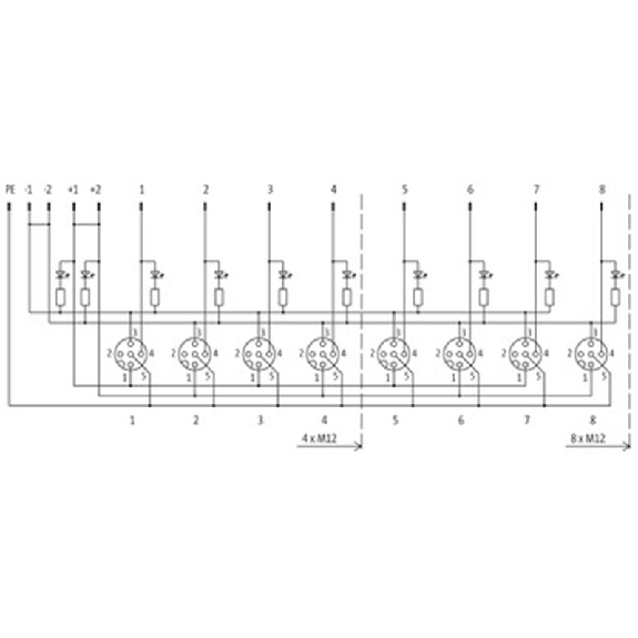 Repartiteur Exact12 8xM12, 4 poles, PNP, LED, nu sans connecteur-Lire la description