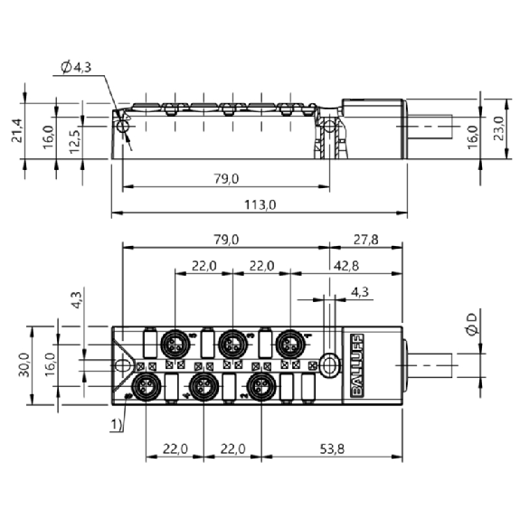Répartiteur 6xM8 Fem 3p / Câble PUR Noir 5m-Lire la description