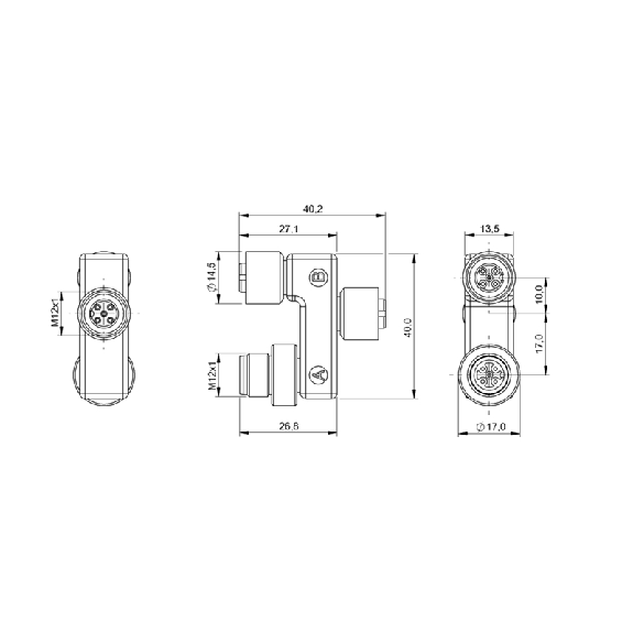 Coupleur en T M12 Mâle Droit 5p/2x M12 Fem Droit 5p (60V)-Lire la description