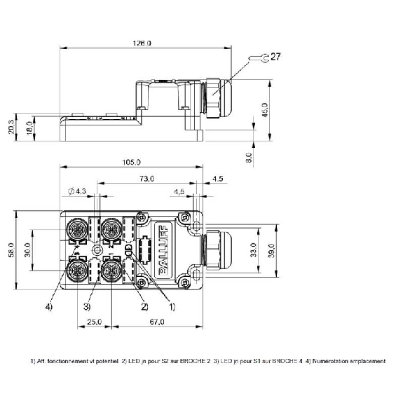Répartiteur 4 voies M12 5p (NO/NF) / Bornes à vis-Lire la description