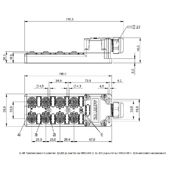Répartiteur 8 voies M12 5p (NO/NF) / PE (Bornes à vis)-Lire la description
