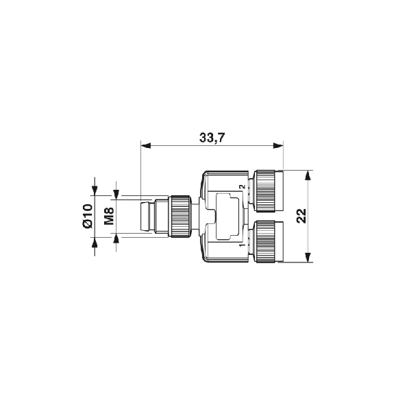 Coupleur en T M08A Mâle Droit 3p/2x M08A Fem Droit 3p (parrallèle)-Lire la description