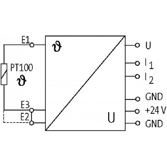 Conv temp PT100-2/3-fils IN: -50°C..+150°C - OUT:0..10 V/ (0)4..20 mA-Lire la description