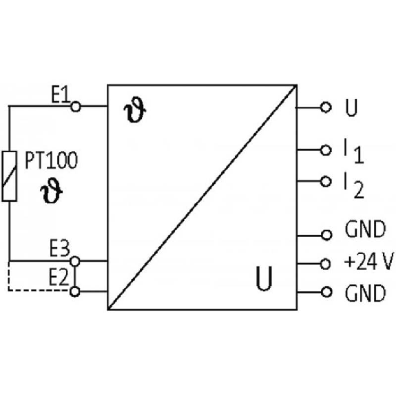 Conv temp PT100-2/3-fils IN: -50°C..+150°C - OUT:0..10 V/ (0)4..20 mA-Lire la description