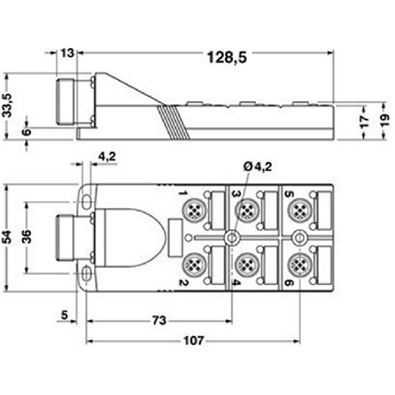 Répartiteur 6x M12 Fem 5p PNP; M23 Mâle 12p-Lire la description