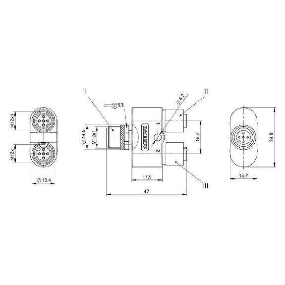 Coupleur en T M12 Mâle Droit 5p/2x M12 Fem Droit 4p (125V)-Lire la description