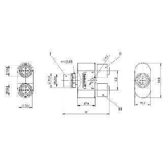 Coupleur en T M12 Mâle Droit 5p/2x M12 Fem Droit 4p (125V)-Lire la description