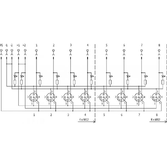 Répartiteur 4xM12 4p; Couvercle débrochable et bornes à vis-Lire la description