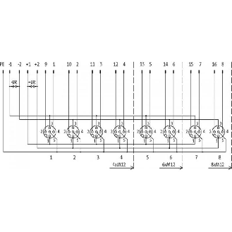 Répartiteur 6xM12 5p, avec commun non séparé, sans capot, sans Led-Lire la description