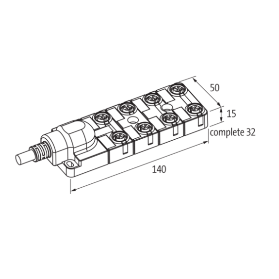 Répartiteur 8xM12 4p; Câble PUR/PVC UL/CSA 8*0,34+3*0,75, 5m-Lire la description