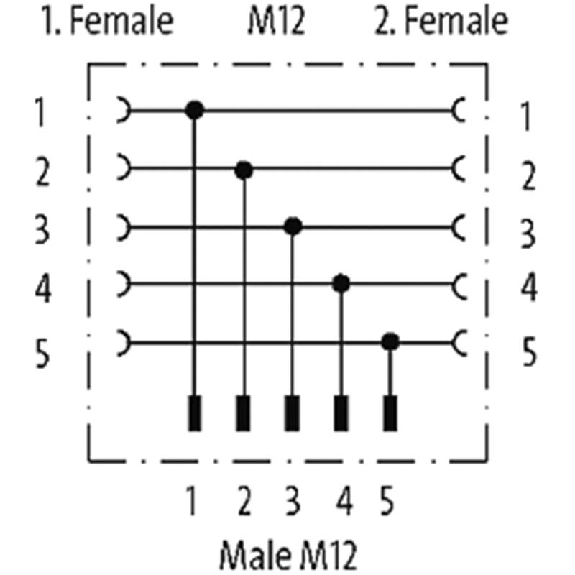 Coupleur en T SlimLine parallèle M12 Mâle 5p/2xM12 Fem 5p-Lire la description