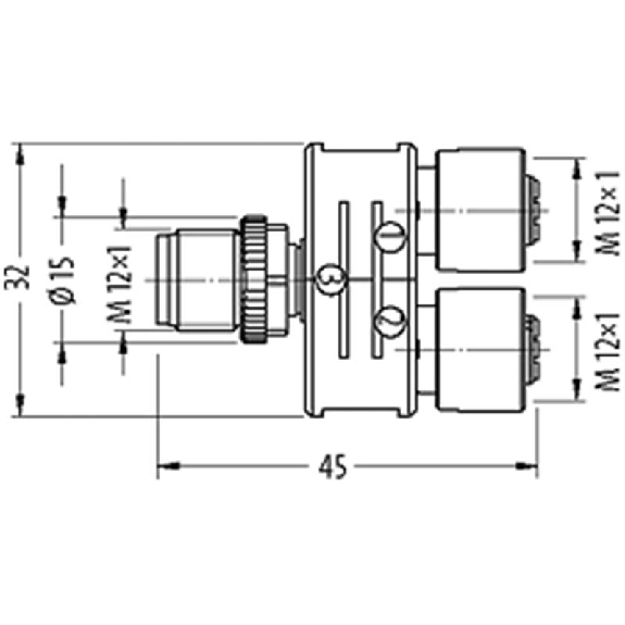 Coupleur en T SlimLine parallèle M12 Mâle 5p/2xM12 Fem 5p-Lire la description