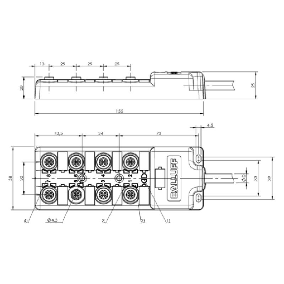 Répartiteur passif 8xM12 5p PNP / M23 19P-Lire la description