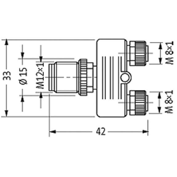 Coupleur en T M12 Mâle Droit 4p/2xM08 Fem Droit 3p-Lire la description