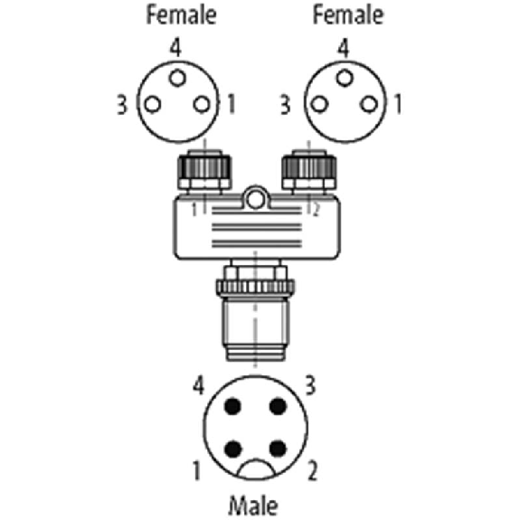 Coupleur en T M12 Mâle Droit 4p/2xM08 Fem Droit 3p-Lire la description