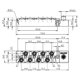 Répartiteur 8xM8 3p PNP / M12 12P-Lire la description