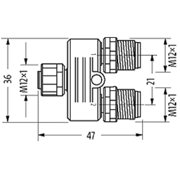 Coupleur en T M12 Fem Droit 6p/2xM12 Mâle Droit 6p; Cube67; Blindé Co-Lire la description