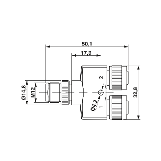 Coupleur en T M12A Mâle Droit 4p/2x M12A Fem Droit 4p-Lire la description