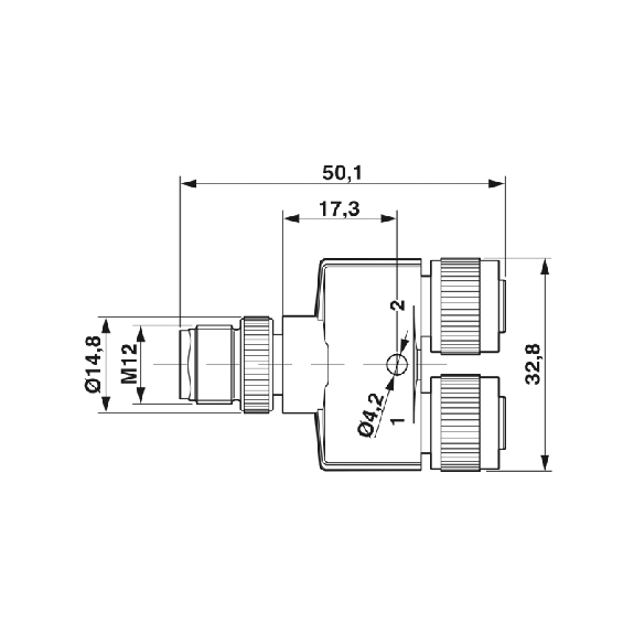 Coupleur en T M12A Mâle Droit 4p/2x M12A Fem Droit 4p-Lire la description