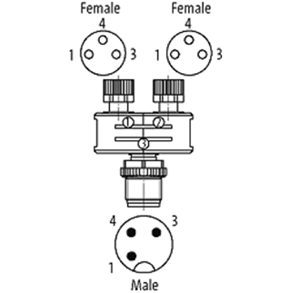 Coupleur en T SlimLine M12-Mâle 3p/2x M8-Fem 3p-Lire la description