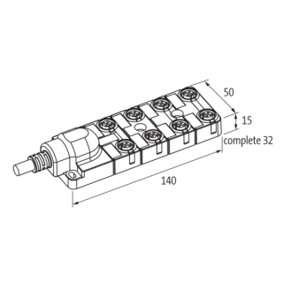 Répartiteur 8xM12 5p; Câble 15m PUR/PVC 16*0,34+3*0,75 UL/CSA-Lire la description