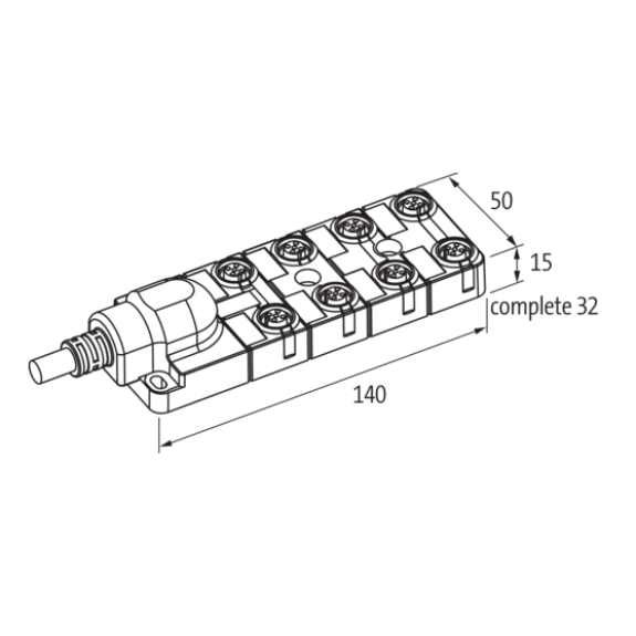 Répartiteur 8xM12 5p; Câble 15m PUR/PVC 16*0,34+3*0,75 UL/CSA-Lire la description
