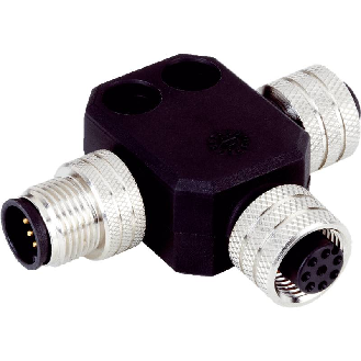 Coupleur en T M12A Mâle 5p/M12A Fem 5p/M12A Fem 8p-Lire la description