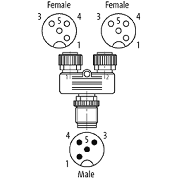 Coupleur en T M12 Mâle Droit 4p/2xM12 Fem Droit 4p-Lire la description