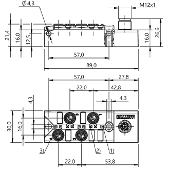 Répartiteur 4x M8 Fem 3p PNP LED; M12 Mâle 8p-Lire la description