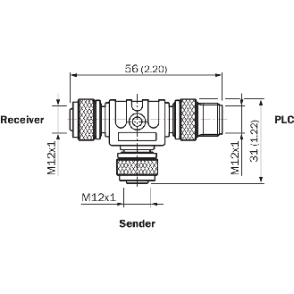 Coupleur en T M12A Fem 5p/M12A Fem 5p/M12A Mâle 8p-Lire la description