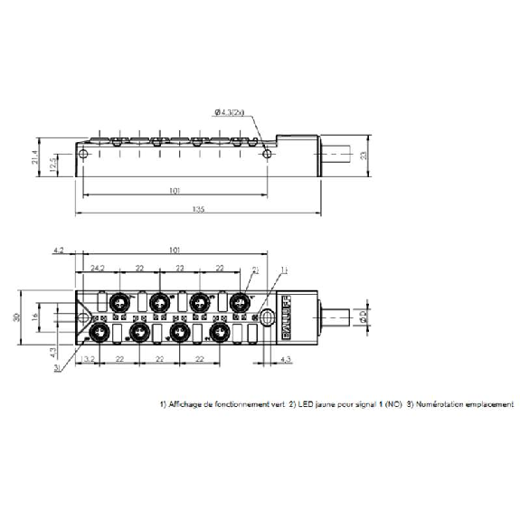 Répartiteur 8xM8 3p PNP NO / Câble PUR Noir Cpc 3m-Lire la description