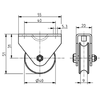 Poulie de renvoi d'angle pour câble de traction avec gaine PVC Ø5mm-Lire la description